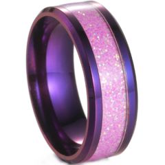 ***COI Purple Titanium Beveled Edges Ring With Meteorite-00811AA