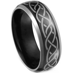 ***COI Titanium Black/Blue Silver Celtic Beveled Edges Ring-00812AA