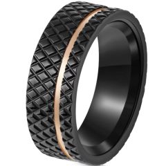 ***COI Titanium Black Rose Offset Grooves Ring-00817AA