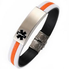 ***COI Titanium Medical Alert Rubber Bracelet With Steel Clasp(Length: 8.66 inches)-00828AA