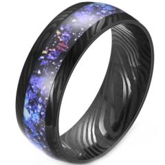 ***COI Black Titanium Crushed Opal Damascus Dome Court Ring-00842AA