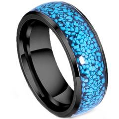 ***COI Titanium Black/Silver Turquoise Dome Court Ring-00849AA