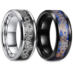 ***COI Titanium Black/Silver Gears & Circle Beveled Edges Ring-00850AA