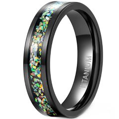 ***COI Black Titanium Crushed Opal Pipe Cut Flat Ring-00860AA