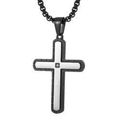 ***COI Titanium Black Silver Cross Pendant With Cubic Zirconia-00865AA