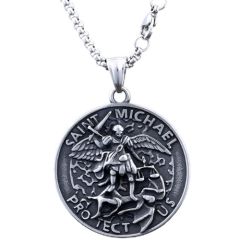***COI Titanium Black Gold Tone/Silver Saint Michael Protect Us Pendant-00870AA