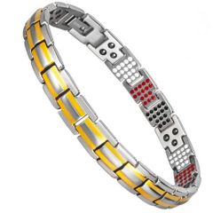 ***COI Titanium Gold Tone Silver Bracelet With Steel Clasp(Length: 8.27 inches)-00873AA