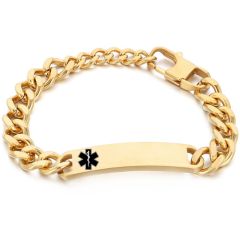 ***COI Titanium Black/Gold Tone/Silver Medical Alert Bracelet With Steel Clasp(Length: 8.27 inches)-00879AA