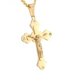 ***COI Titanium Gold Tone/Silver Cross Jesus Pendant-00883AA