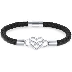 ***COI Titanium Gold Tone/Silver Infinity Heart Genuine Leather Bracelet With Steel Clasp(Length: 8.27 inches)-00890AA