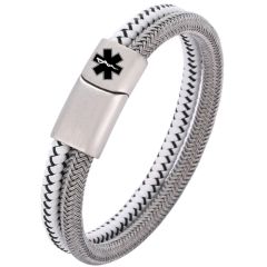 ***COI Titanium Medical Alert Genuine Leather Bracelet With Steel Clasp(Length: 8.27 inches)-00895AA