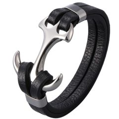 ***COI Titanium Anchor Genuine Leather Bracelet With Steel Clasp(Length: 8.27 inches)-00899AA