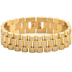 ***COI Titanium Gold Tone/Silver Cubic Zirconia Bracelet With Steel Clasp(Length: 8.27 inches)-00902AA