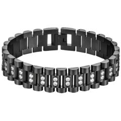 ***COI Titanium Black/Gold Tone/Silver Cubic Zirconia Bracelet With Steel Clasp(Length: 7.87 inches)-00909A