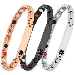 ***COI Titanium Black/Rose/Silver Medical Alert Bracelet With Steel Clasp(Length: 8.27 inches)-00913A