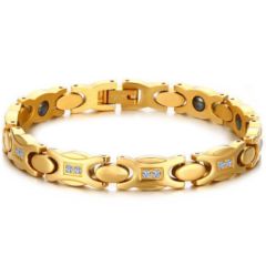***COI Gold Tone Titanium Cubic Zirconia Bracelet With Steel Clasp(Length: 7.68 inches)-00927AA