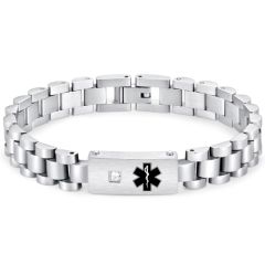 ***COI Titanium Black/Gold Tone/Silver Cubic Zirconia Medical Alert Bracelet With Steel Clasp(Length: 8.27 inches)-00930AA