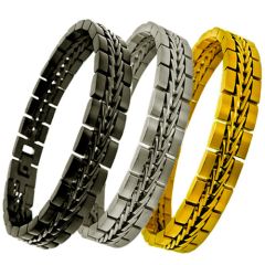 ***COI Titanium Black/Gold Tone/Silver Bracelet With Steel Clasp(Length: 8.46 inches)-00931AA