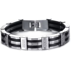 ***COI Titanium Black Silver Bracelet With Steel Clasp(Length: 8.27 inches)-00935AA