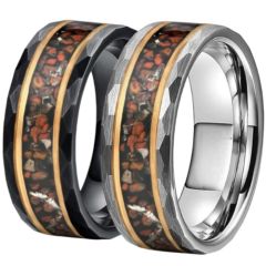 ***COI Titanium Black/Silver Gold Tone Double Grooves Dinosaur Bone Faceted Ring-00939AA