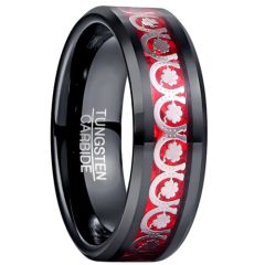 ***COI Black Tungsten Carbide Horseshoe & Clover Ring With Carbon Fiber-00945AA