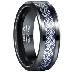 ***COI Black Tungsten Carbide Trinity Knots & Heart Ring With Carbon Fiber-00947AA