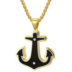 ***COI Titanium Black Gold Tone Anchor Pendant-00950AA