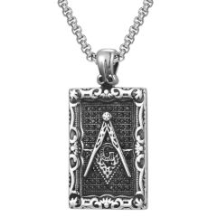 ***COI Titanium Black Silver Masonic Freemason Pendant With Cubic Zirconia-00952AA