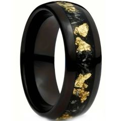 ***COI Black Titanium Meteorite & Gold Foil Dome Court Ring-00956AA