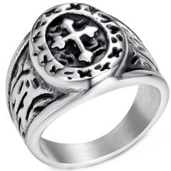 ***COI Titanium Black Silver Cross & Celtic Ring-00958AA