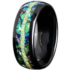 ***COI Black Titanium Abalone Shell & Crushed Opal Dome Court Ring-00966AA