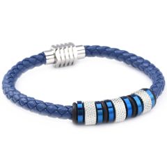 ***COI Titanium Blue Silver Genuine Leather Bracelet With Stainless Steel Clasp(Length: 8.27 inches)-00975AA