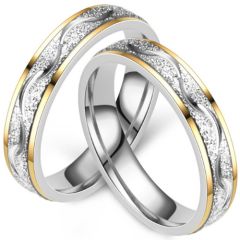 ***COI Titanium Gold Tone Silver Sandblasted Grooves Ring-00983AA