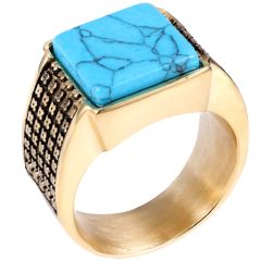 ***COI Titanium Black Gold Tone Ring With Turquoise-00984AA