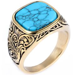 ***COI Titanium Black Gold Tone Celtic Ring With Turquoise-00985AA