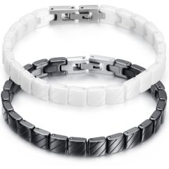 ***COI Black/White Ceramic Bracelet With Stainless Steel Clasp(Length: 7.23 inches)-00987AA