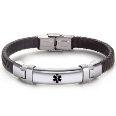 ***COI Titanium Medical Alert Genuine Leather Bracelet With Stainless Steel Clasp(Length: 8.46 inches)-00989AA