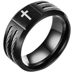 ***COI Black Titanium Cross Ring With Wire-00991AA