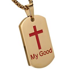 ***COI Titanium Black/Gold Tone/Silver Red Cross Pendant-00992AA