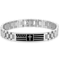 ***COI Titanium Black/Gold Tone/Silver Cross & American Flag Bracelet With Stainless Steel Clasp(Length: 8.27 inches)-00998AA