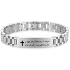 ***COI Titanium Black/Gold Tone/Silver Cross Prayer Bracelet With Stainless Steel Clasp(Length: 8.27 inches)-00999AA