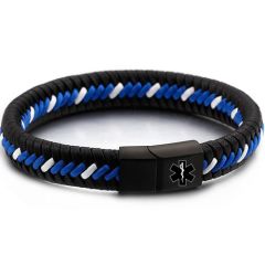 ***COI Black Titanium Medical Alert Genuine Leather Bracelet With Stainless Steel Clasp(Length: 8.27 inches)-01000AA