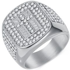 ***COI Titanium Gold Tone/Silver Cross Ring With Cubic Zirconia-01001AA