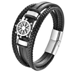***COI Titanium Ship's Steering Wheel Genuine Leather Bracelet With Stainless Steel Clasp(Length: 8.27 inches)-01004AA