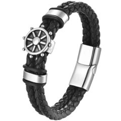 ***COI Titanium Ship's Steering Wheel Genuine Leather Bracelet With Stainless Steel Clasp(Length: 8.27 inches)-01005AA