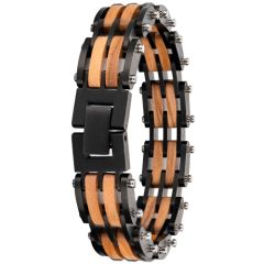 ***COI Black Titanium Koa Wood Bracelet With Stainless Steel Clasp(Length: 8.66 inches)-01006AA