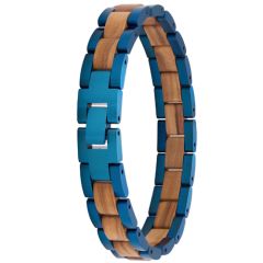 ***COI Titanium Blue/Silver/Gold Tone/Rose Koa Wood Bracelet With Stainless Steel Clasp(Length: 8.66 inches)-01007AA