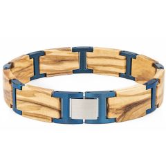 ***COI Titanium Blue/Gold Tone Koa Wood Bracelet With Stainless Steel Clasp(Length: 8.66 inches)-01008AA