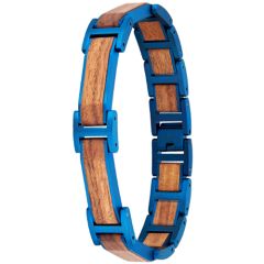 ***COI Titanium Blue/Black Koa Wood Bracelet With Stainless Steel Clasp(Length: 8.66 inches)-01009AA