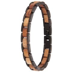 ***COI Titanium Silver/Black Koa Wood Bracelet With Stainless Steel Clasp(Length: 8.66 inches)-01010AA
